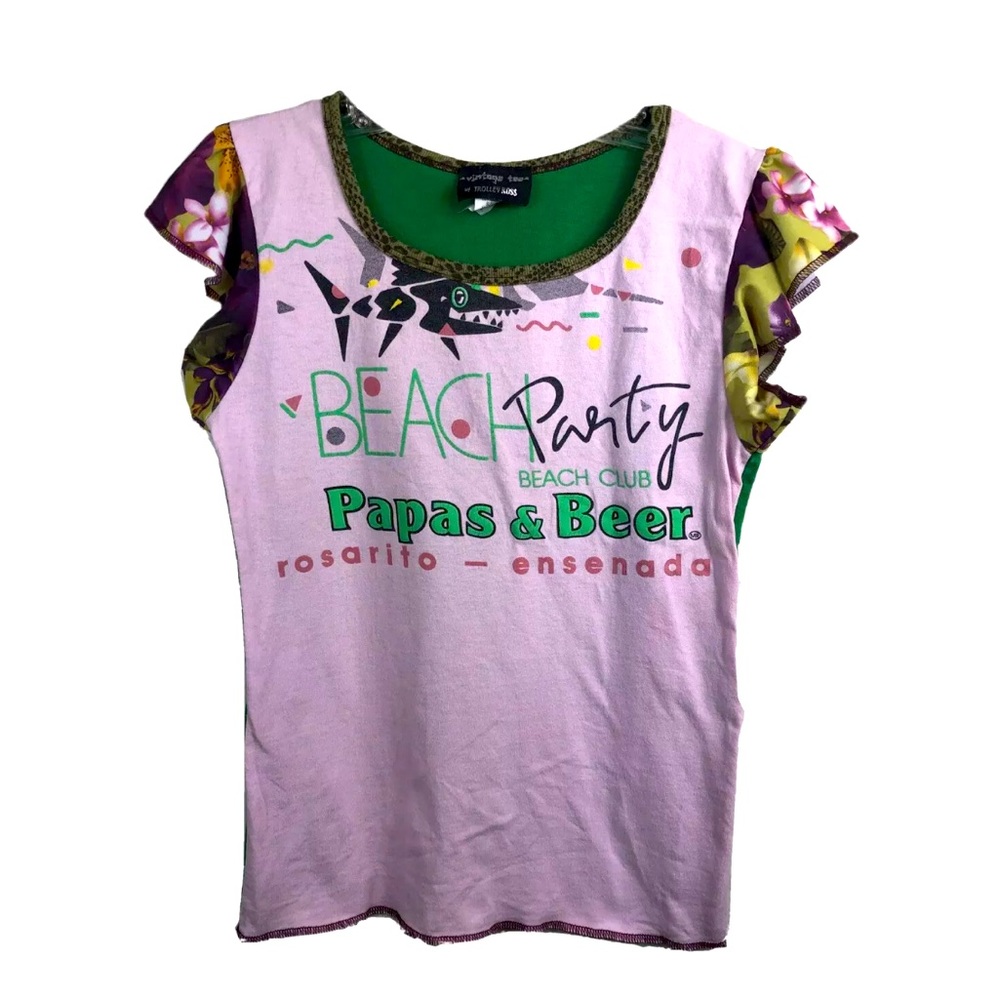 Papas & Beer Rosarito Ensenada Vintage Custom Tee T-Shirt Top - Women’s XS/Small